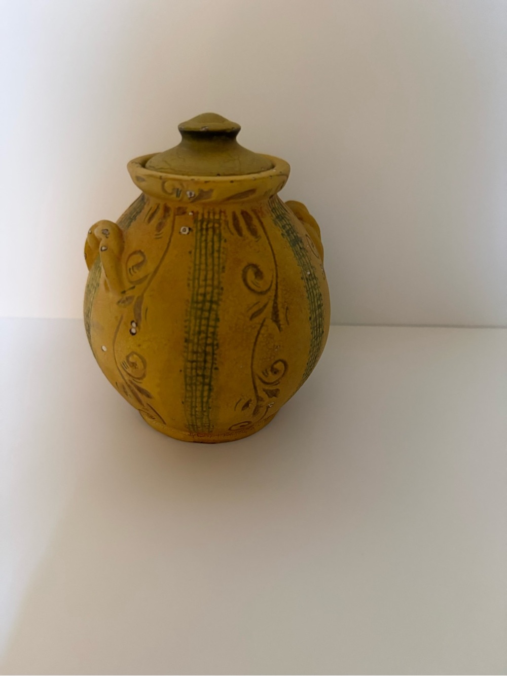Bobs pottery Yellow Ceramic Lidded Jar with Subtle Green Accents
